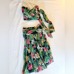 NWT Tropical Print Strapless or Halter 2 Way CropTop & Midi Skirt Size10 ACT 1
